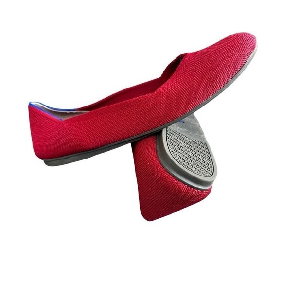 Rothys The Flat Round Toe Ballet Slip On Shoes Womens 6.5 WIDE Red Knit Flats - Picture 3 of 5